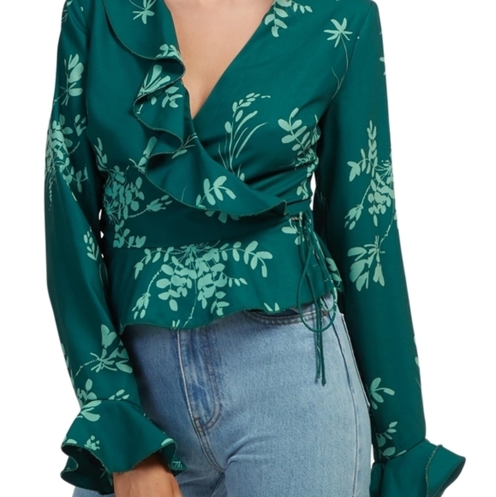 Finders Keepers Lime Cosmos Wrap Top Medium